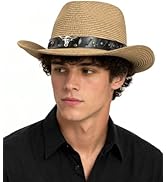 Zylioo XXL Straw Cowboy Hat,Large Size Western Cowgirl Hat,Wide Brim Summer Sun Hats,Breathable B...