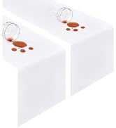 Wolkemer 2 Pack Farmhouse White Table Runners 72 Inches Water Resistant | Faux Linen Wipeable 13x...