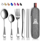 Taplord Portable Travel Silverware Set With Case, Includes 5 Pcs of Travel Utensils With Case, St...