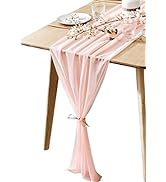 BOXAN Gorgeous Blush Peach Sheer Table Runner 30x120 Inch for Light Peach Romantic Wedding Decor,...