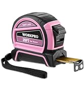 WORKPRO 25FT Pink Tape Measure, Dual Lock Tape Measure with Fractions Every 1/8" and 1/32" Accura...