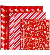 WRAPAHOLIC Valentine's Day Wrapping Paper Roll - 3 Rolls - 17 Inch X 120 Inch Per Roll - Red and ...