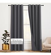 RYB HOME Soundproof Curtains 84 inches - 3 Layers Blackout Curtains Noise Cancelling Thermal Insu...