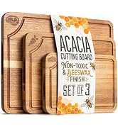 EDELHAUS Cutting Boards for Kitchen (Set of 3) Beeswax Finished Acacia Wood Cutting Board, Minera...