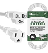 ELECTERY 15 Ft White Extension Cord, Heavy Duty Wire for Outside & Indoor Use, 16 Gauge High Volt...