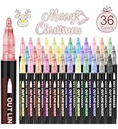 OLINGYOU 36 Pack Double Line Outline Markers, Squiggles Shimmer Markers Set, Self Outline Metalli...