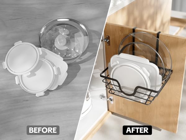 lid organizers inside cabinet