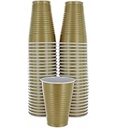 Amcrate Disposable Plastic Cups, Gold Colored Plastic Cups, 12-Ounce Plastic Party Cups, Strong a...