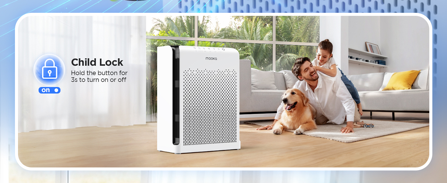 Safety Air purifier with child lock, prevents accidental operation for safe use around kids & pets