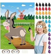 PLULON Pin The Tail on The Donkey Game for Kids with Tail Stickers, Donkey Poster Kids Pin Game B...