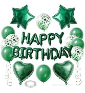 WEIKA 27 Pcs Green Birthday Decorations, 3D Letters Green Happy Birthday Balloon Banner, Pentagra...