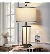luxeflow 27in Tall Farmhouse Table Lamp with USB C+A & Outlet,Bronze Industrial End Table Lamp fo...