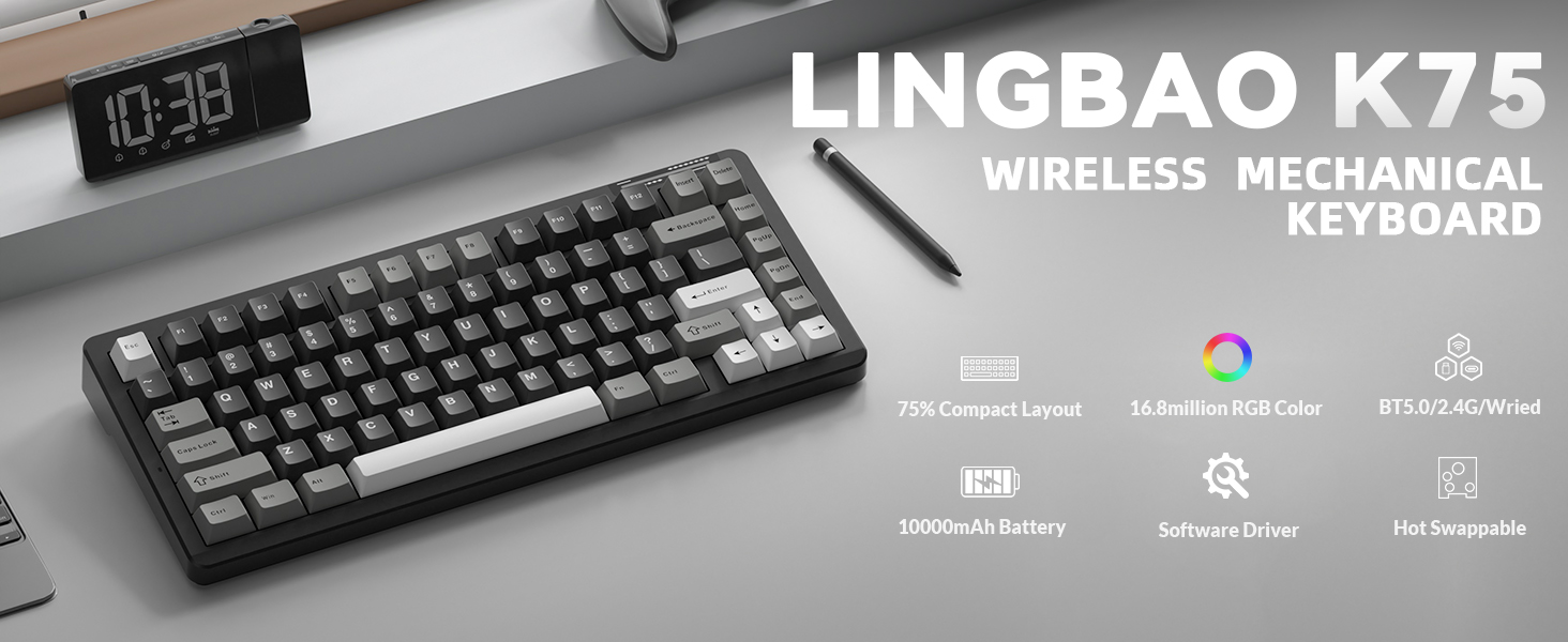 wireless mechanical keyboard compact keyboard 75% wireless gaming keyboard office keyboard