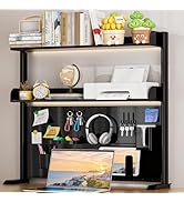 OUKMIC Adjustable Desktop Hutch Bookshelf, Desk Shelf Organizer with Pegboard and Thickened Metal...
