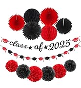Red Black Party-Decoration Graduation Banner - 14pcs Kits Cap Garland Streamers, Paper Tissue Pom...