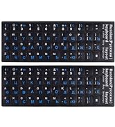 (2PCS Pack) Russian Keyboard Stickers, Keyboard Letters Replacement Stickers Russian Black Backgr...