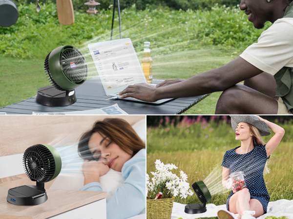 Rechargeable Solar Powered Fan with LED Lantern