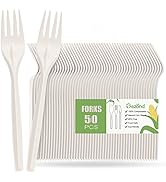 Gezond Compostable Forks 50 Count 7 Inch No Plastic Disposable Forks Heavy-duty Cutlery Set Eco-F...