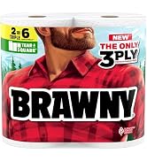 Brawny Tear-A-Square 3-Ply Paper Towels, 2 Triple Rolls=6 Regular Rolls, Strong, Absorbent, and...