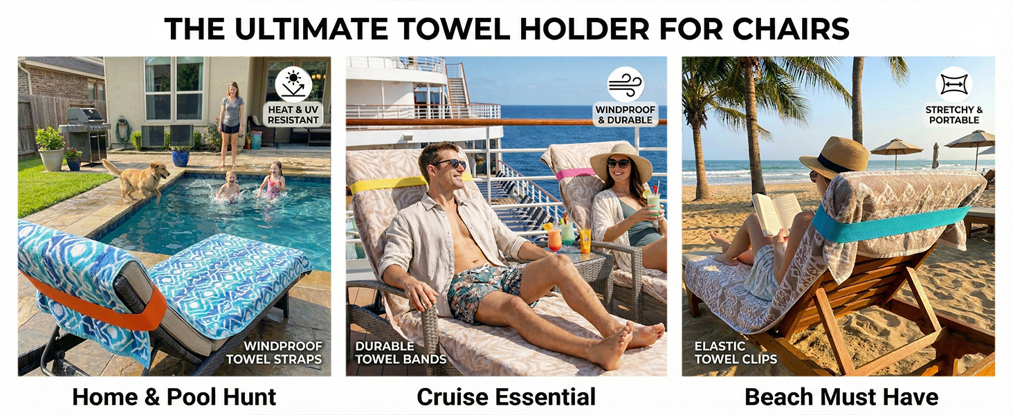 Multi-functional beach towel straps for pool chairs towel clamps for beach chairs