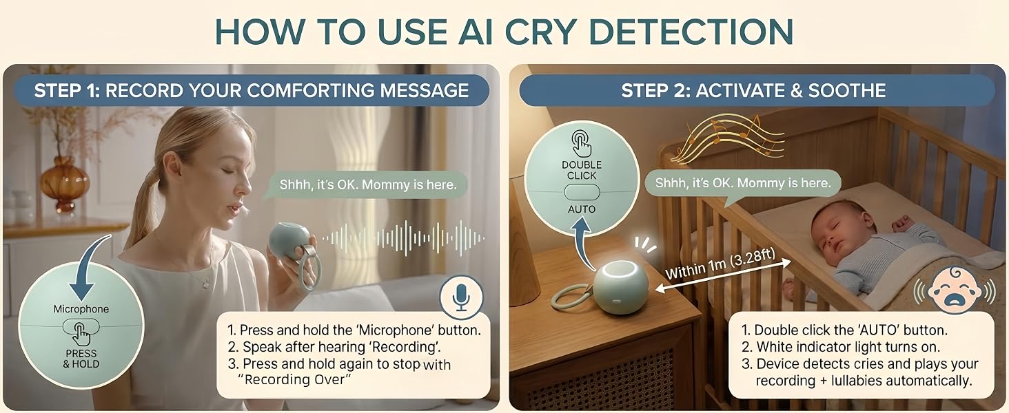 Portable Sound Machine with AI Cry Detection White Noise Machine