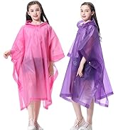 RUISHYY Rain Poncho for Kids (2 Pack), Reusable EVA Children Raincoat Ponchos Rain Jacket with Ho...