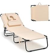 Tangkula Beach Lounge Chair, Folding Sunbathing Recliner with Face Hole, Face Down Tanning Chair ...