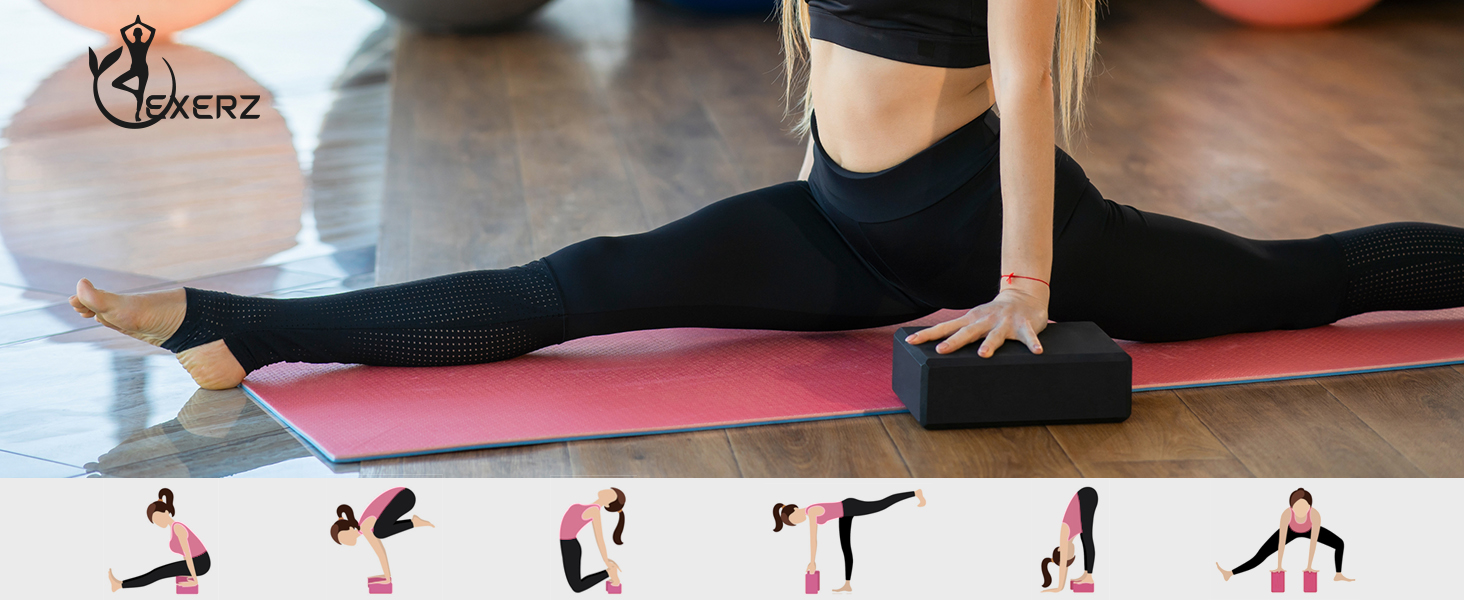 EXERZ Yoga Blocks EVA Foam Exercise Workout Fitness Bricks, Pilates Stretch Handstand Non-Slip Gym