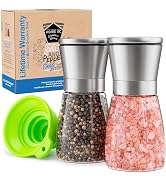 HOME EC Premium Stainless Steel Sea Salt and Pepper Grinder Set of 2 - Adjustable Ceramic, Glass ...