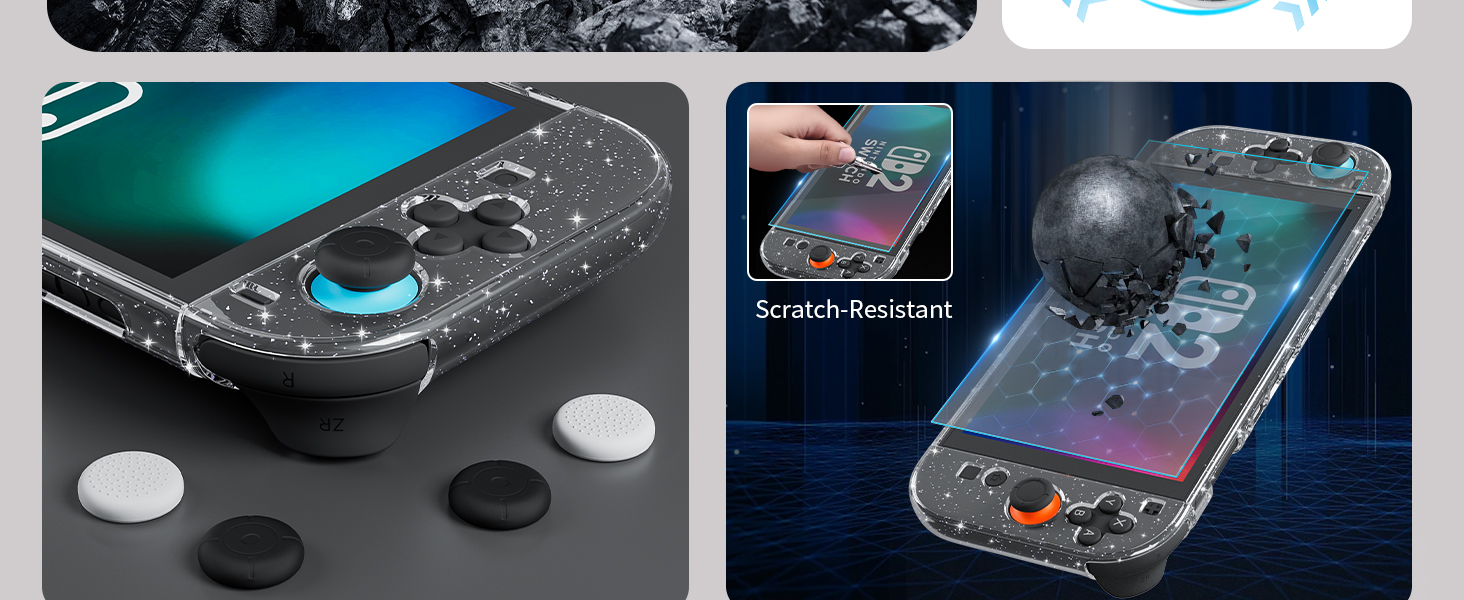 switch 2 clear glitter cover case