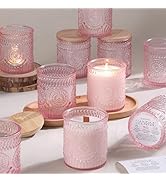 DARJEN 10 Pack Pink Candle Jars for Making Candles- 7.5 OZ Empty Glass Candle Making Jars with Ba...