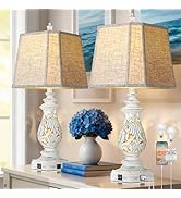 PARTPHONER 29" Table Lamps Set of 2, Bedside Lamps with USB A+C Ports & Night Light, Farmhouse Ni...