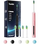 7AM2M Sonic Electric Toothbrush with 4 Brush Heads, One Charge Last for 60 Days (Pink)