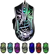 RGB Light up Wired Gaming Mouse M728 for Computer - Durable USB Led Laptop Mice w/7 Color Backlit...