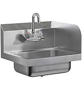 AmGood Stainless Steel Wall Mount Hand Sink with Faucet and Right Sidesplash 17" x 15" | NSF Comm...