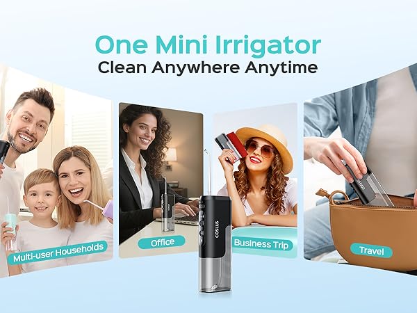 COSLUS Mini Water Flosser for Travel: Portable Compact Design, Cordless Oral Irrigator for Braces