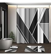 Tayney Grey Shower Curtain Set with Toilet Lid Cover and Non-Slip Rugs for Bathroom, Abstract Geo...