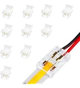 LightingWill LED Connectors 2Pin 8mm, 10 PCS Strip to Wire Connector Transparent Solderless, LED ...