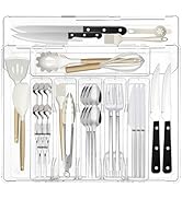 Pesilo Expandable Silverware Organizers for Kitchen Drawer, Clear Utensil Drawer Organizer Tray, ...