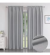 Chyhomenyc Uptown Faux Silk Living Room Window Curtains, 2 Panels Solid Slub Textured Silver Gray...