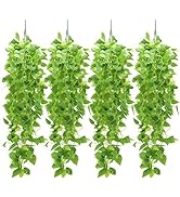 4pcs Artificial Hanging Plants Fake Vines Green Leaves for Wall Room Decor