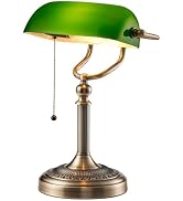 Newrays Green Glass Bankers Desk Lamp with Pull Chain Switch Plug in Fixture