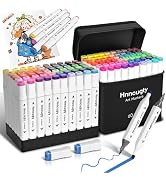 Hnncugty Alcohol Markers Set 60 Colors, Dual Tips Coloring Art Markers Set with Case & Holders, C...