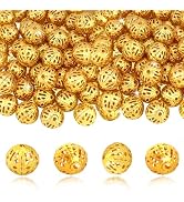 TOAOB 100pcs Gold Spacer Beads 6mm Filigree Hollow Ball Beads Round Metal Loose Beads for DIY Cra...