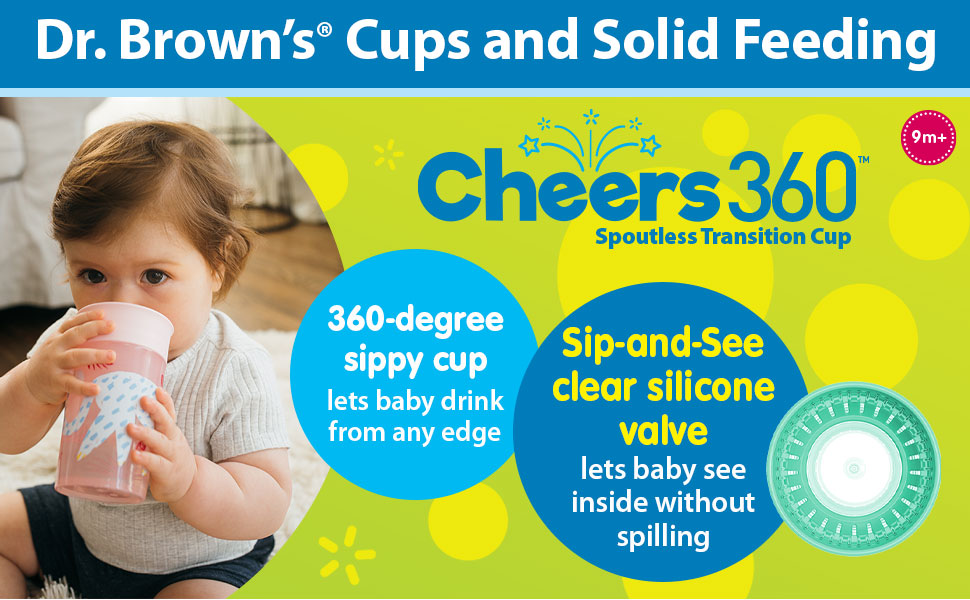 Cheers 360 – 360-degree sippy cup lets baby drink from any edge and see inside without spilling