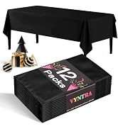 Vyntra 12 Pack Black Plastic Tablecloths, Disposable Party Table Covers for Halloween, New Year’s...