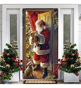 BlissYard Christmas Door Cover Santa Dog Tree 35 x 71 Inch | Polyester, Santa Dog Christmas Tree ...