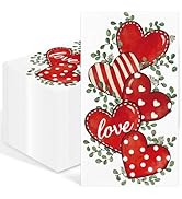 IANFEPH 100 Pcs Valentine's Day Napkins 3 Ply Disposable Watercolor Eucalyptus Red Heart Napkin D...