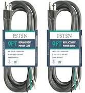 FSTSN 2 Pack 9 ft 14/3C SJTW Appliance/Tool Extension Replacement Power Cord, 14 Gauge 3 Prong Re...