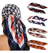 HBselect 4PCS Head Scarf for Women 35” Head Scarves Silk Like Satin Neck Scarfs Square Bandana Ha...